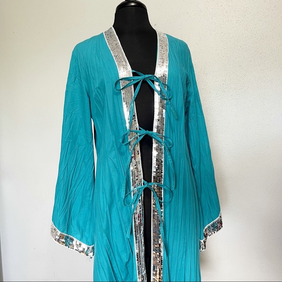 Payet Sequin Cardigan Turquoise Size 4 - Picture 2 of 10